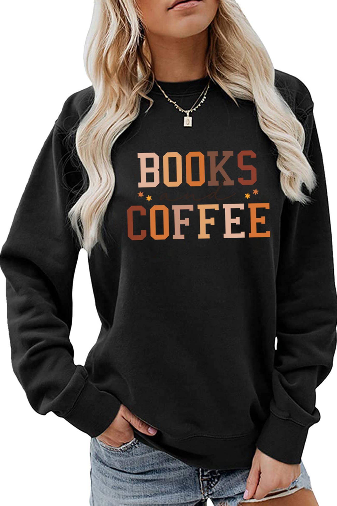 Books Coffee Letter Printed Sweatshirts