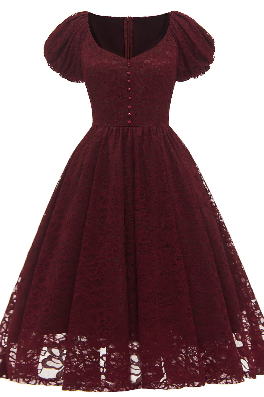 Burgundy Lace A-Line Party Homecoming Dresses