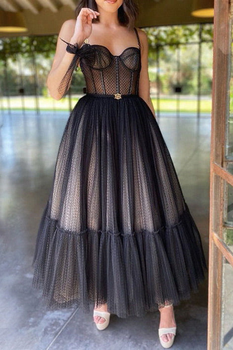 Celebrity Inspired Black A-Line Prom Dress