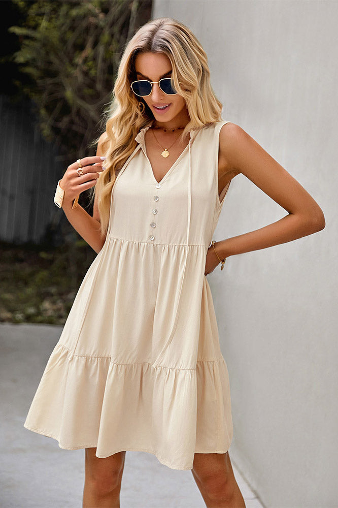 Champagne Sleeveless A-Line Casual Dress