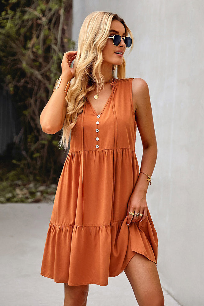 Champagne Sleeveless A-Line Casual Dress