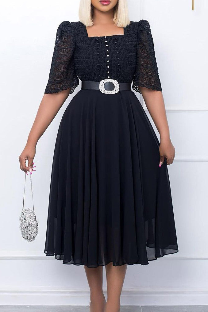 Chic Black A-Line Lace Short Sleeves Dress