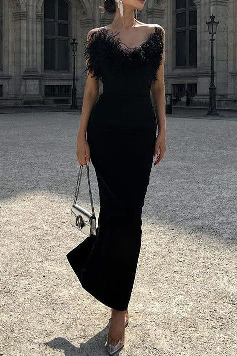 Chic Black Strapless Prom Gown Evening Dress