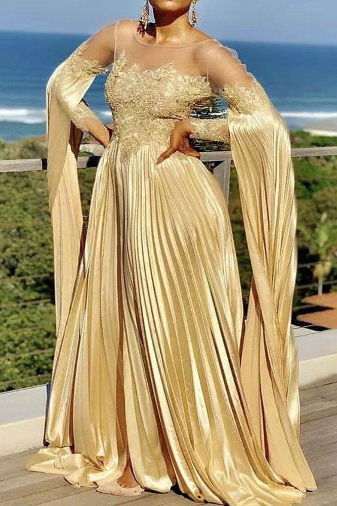 Chic Gold A-Line Evening Dress Formal Gown