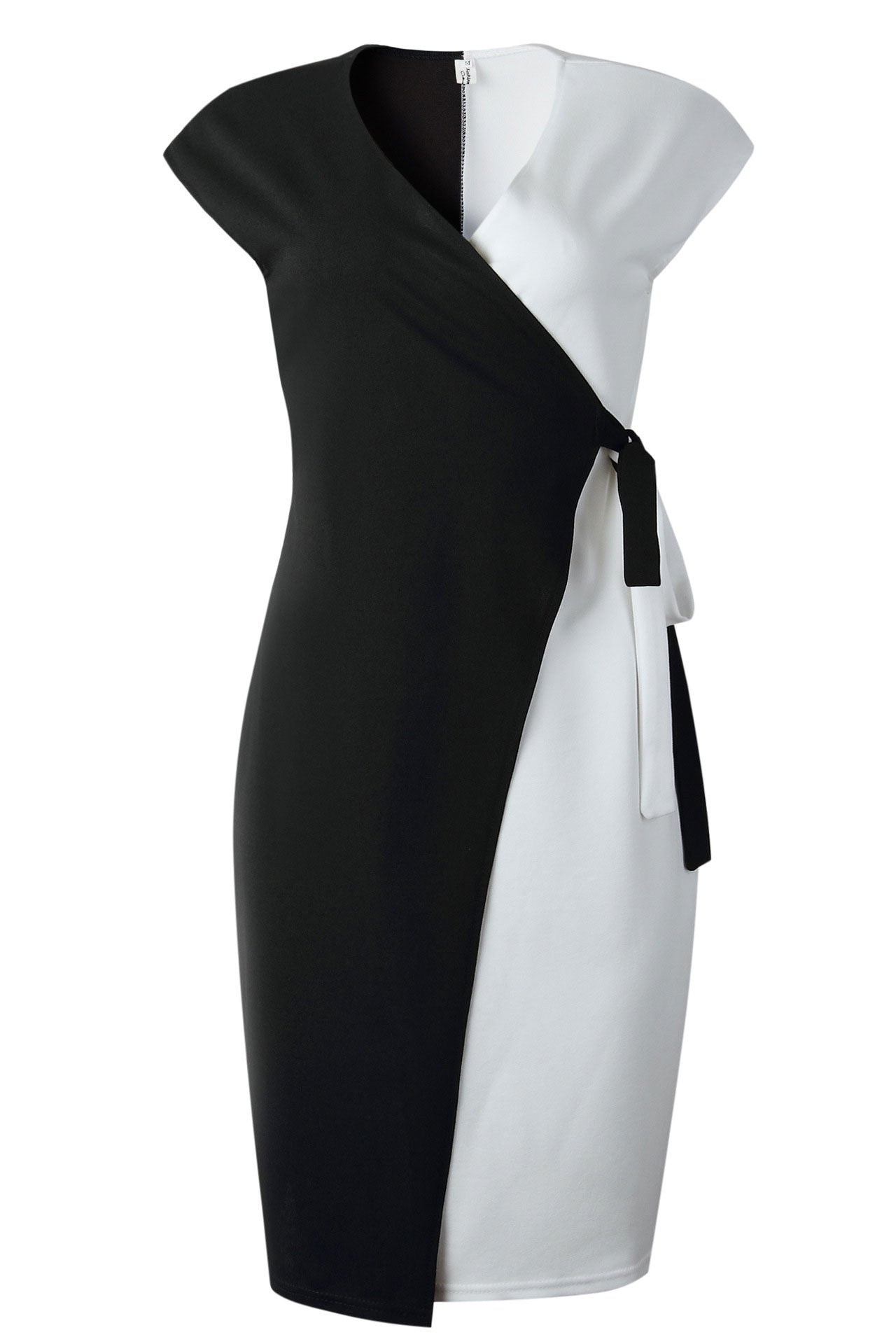 Chic Sleeveless White And Black  Midi Office Dress