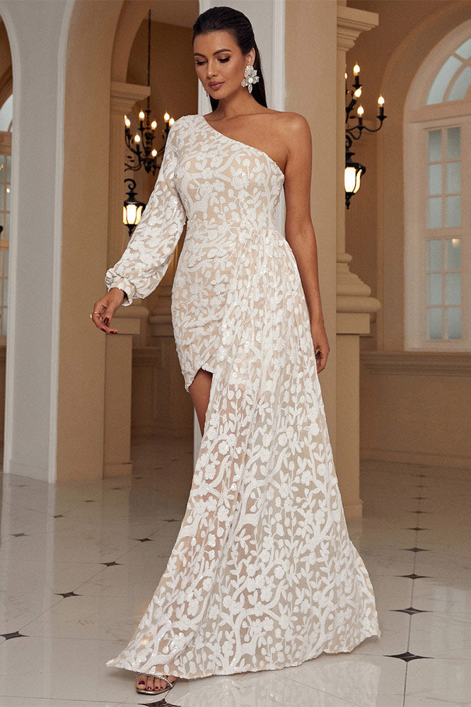 Chic White One Sleeve Party Cocktail Dress