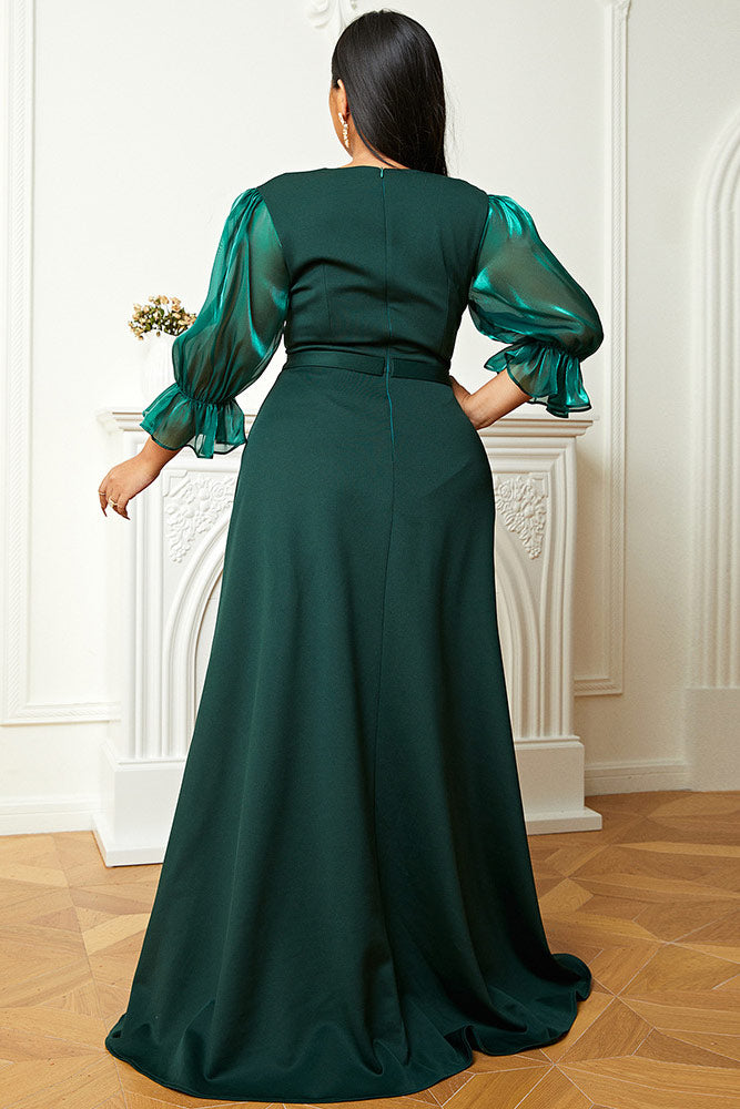 Plus Size Dark Green A-Line Plunging Formal Prom Dresses