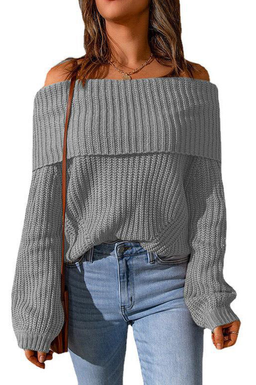 Dark Green Off Shoulder Knitted Sweater 