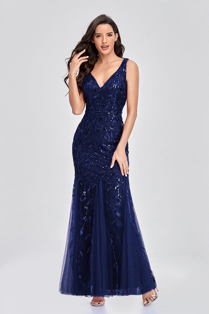 Dark Navy Sleeveless Formal Dress Evening Gown