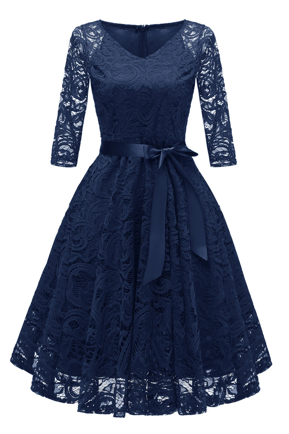 Elegant Dark Navy Lace A-Line Cocktail Party Dress