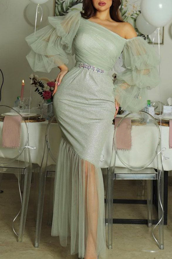 Elegant Off Shoulder Tulle Formal Dress Evening Prom Gown