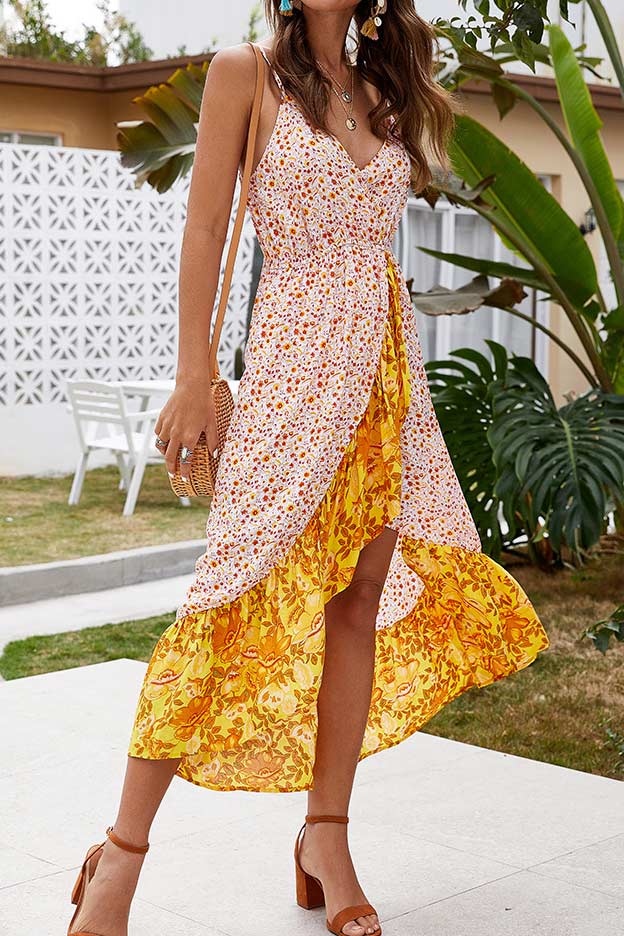 Floral Asymmetric Ruffled Vacation Cami Dress - Mislish