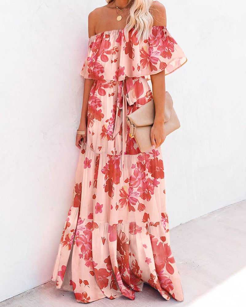 Floral Off-the-Shoulder Chiffon Maxi Dress