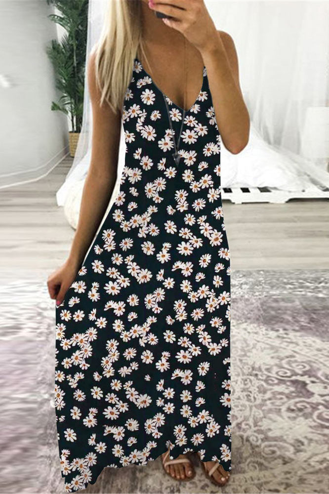 Floral V-neck Sleeveless Maxi Dress - Mislish