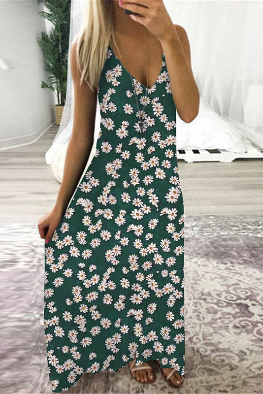 Floral V-neck Sleeveless Maxi Dress - Mislish