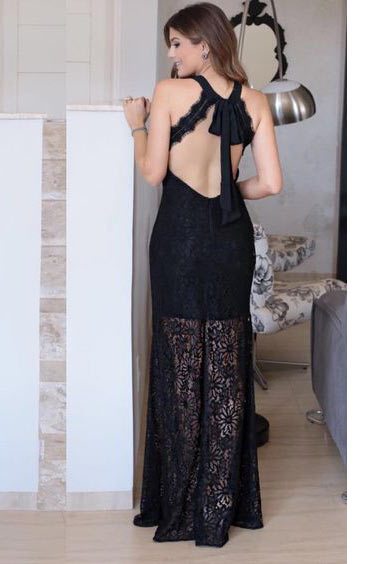 Full Length Black Backless Evening Gown