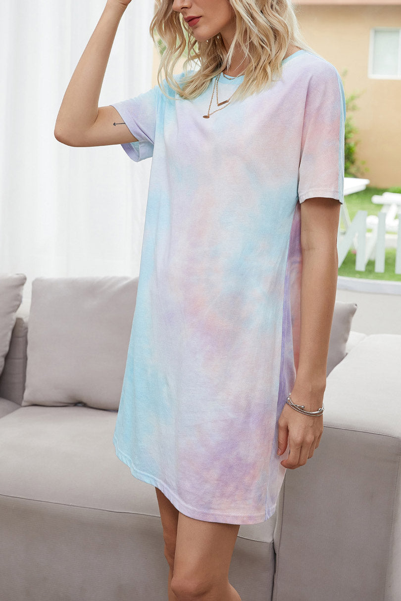 Gradient Scoop Tie-dyed Tee Dress - Mislish