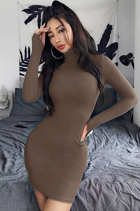 Green High Neck Long Sleeve Bodycon Dress