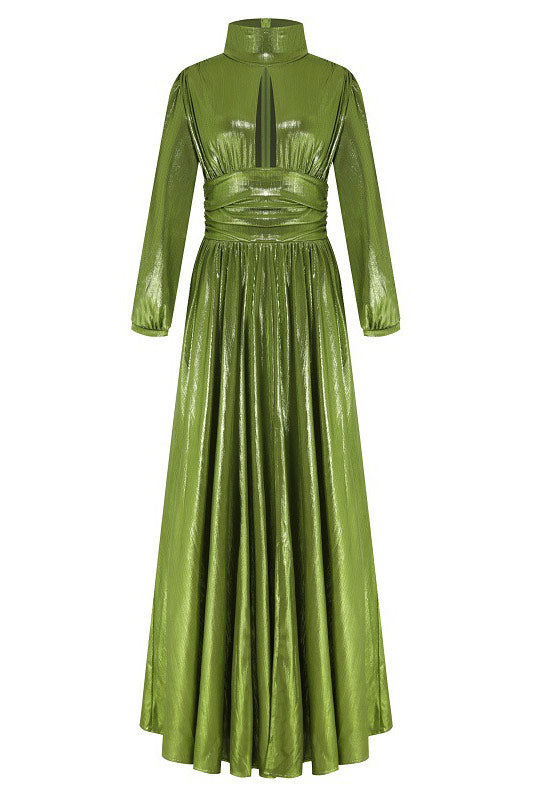 Green Long Sleeve A-Line Prom Gown Evening Dress