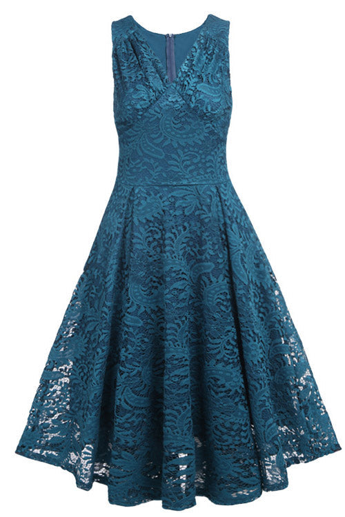 Ink Blue Lace A-Line Cocktail Dresses