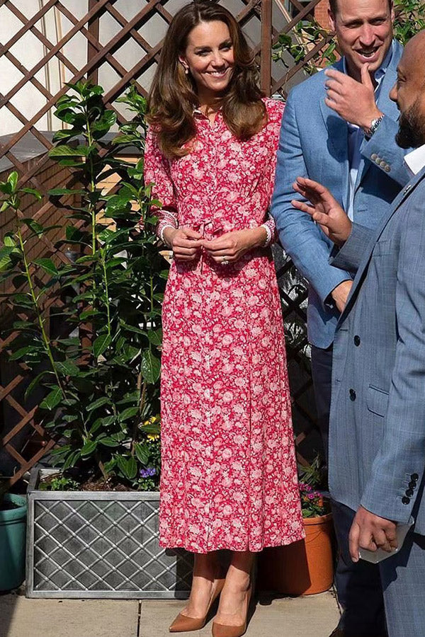 Kate Middleton 2021 Red Floral Midi Dress