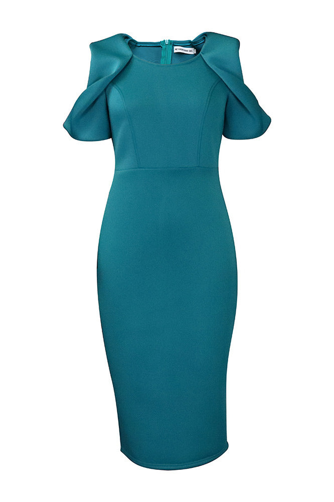 Knee Length Green Short Sleeves Bodycon  Dress