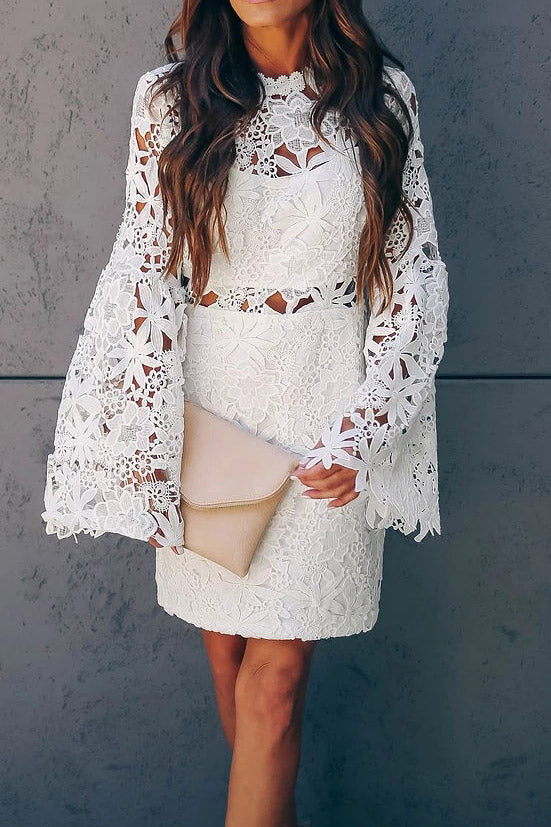 Lace Cutout Long-sleeve Short Dress