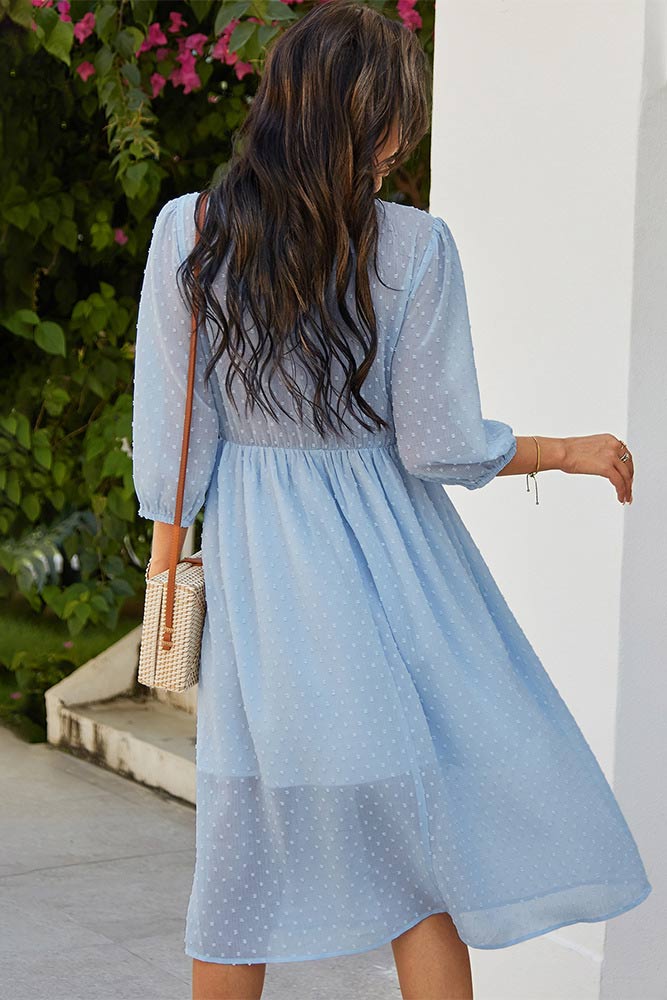 Light Sky Blue A-Line Mid Dress