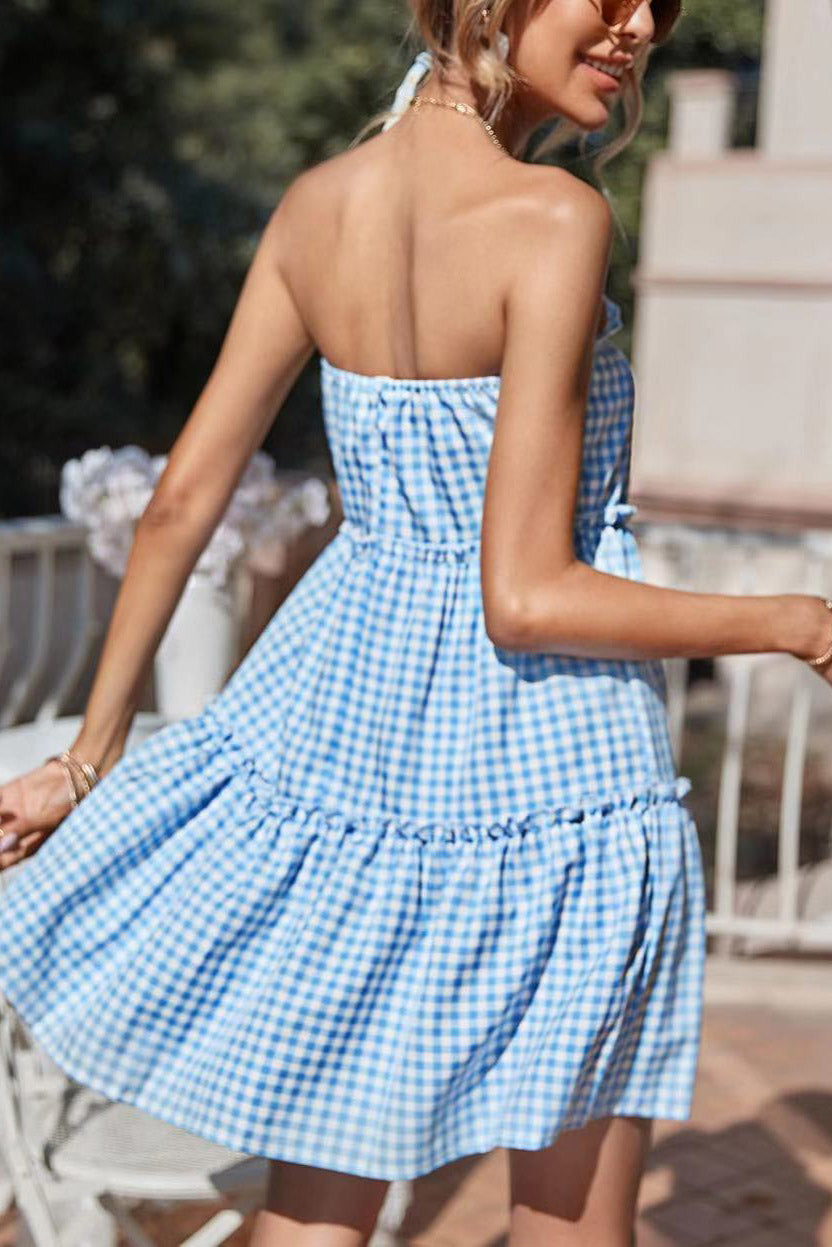 Light Sky Blue Strapless A-Line Mini Dress