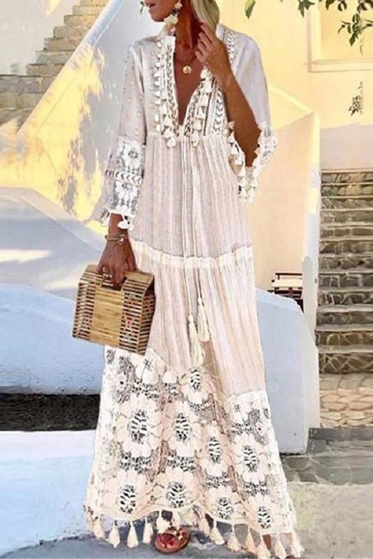 Long Sleeve Lace Beach Maxi Dress