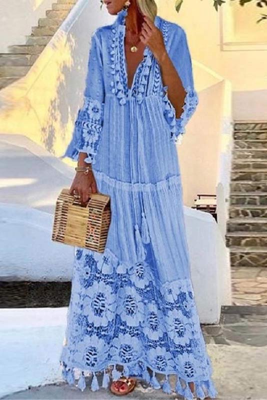 Long Sleeve Lace Beach Maxi Dress