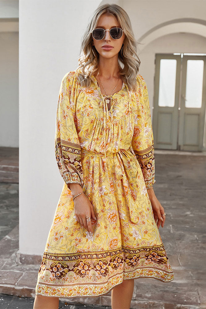 Long Sleeve Mid Length Floral Dress