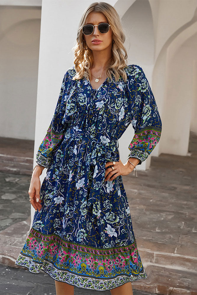 Long Sleeve Mid Length Floral Dress