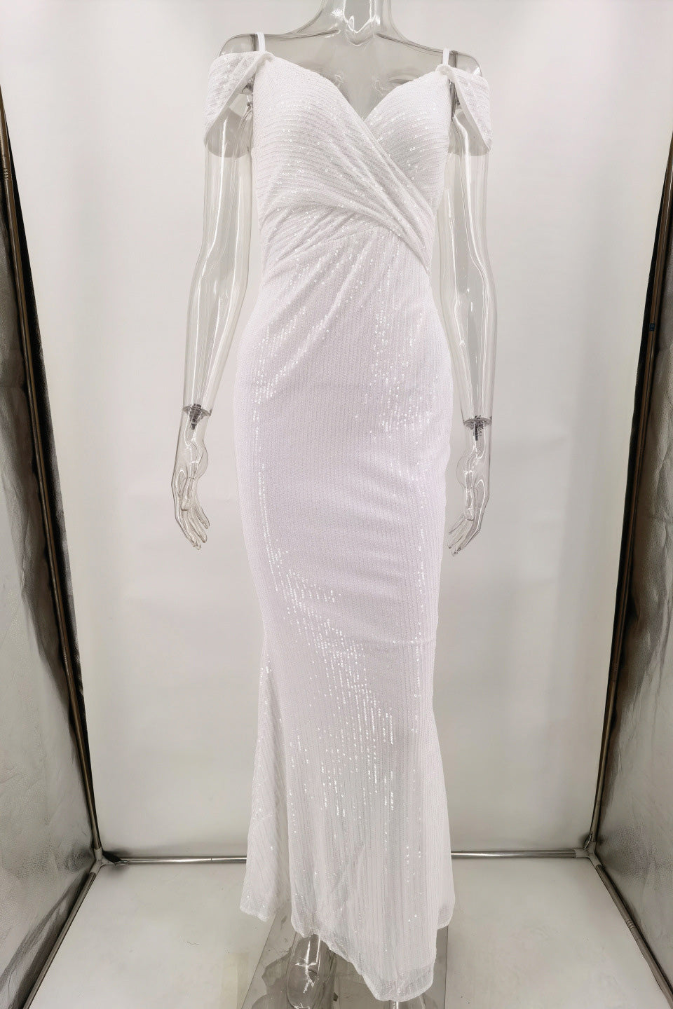 Long White Off-the-Shoulder Evening Prom Dress