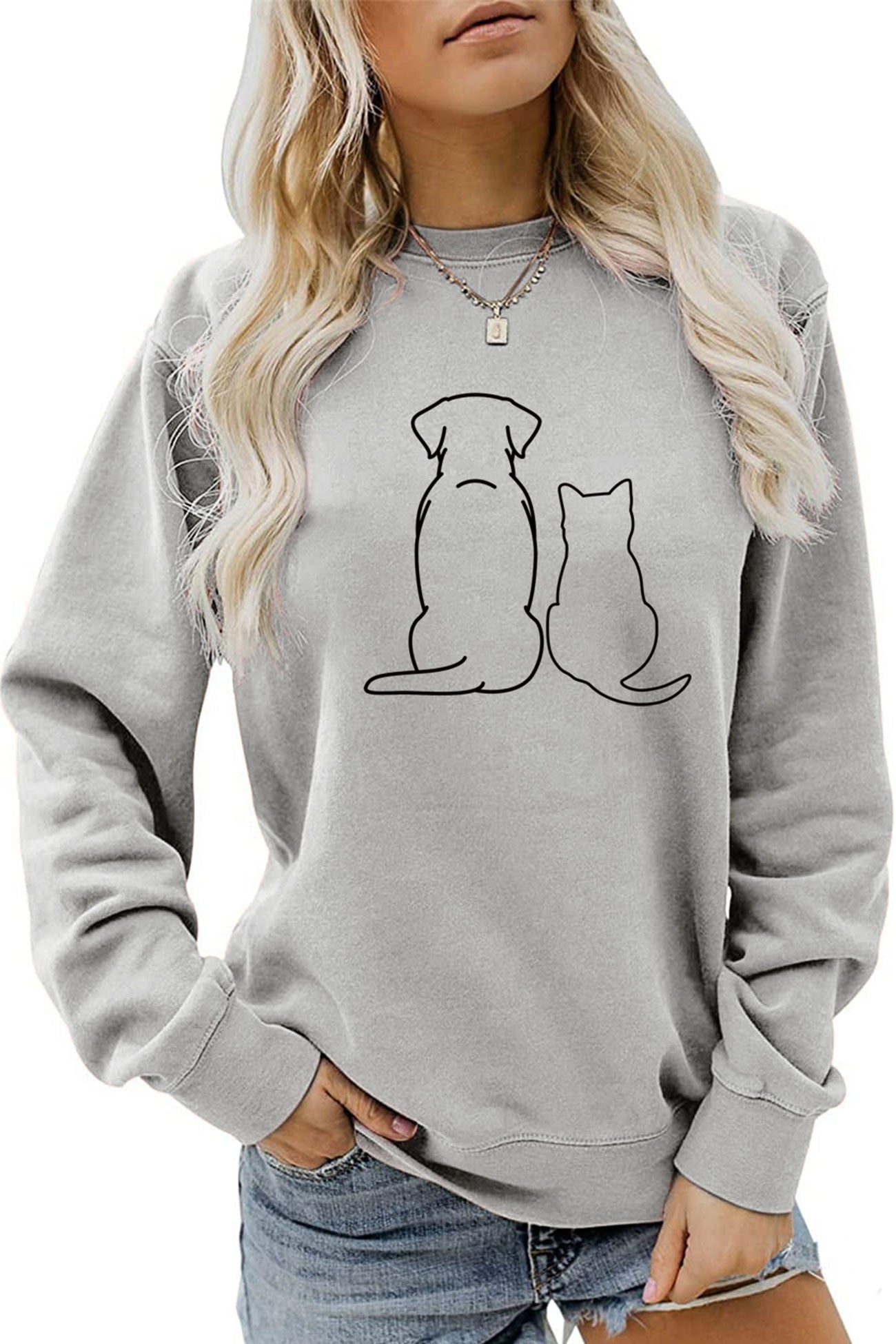Lovely Dog & Kitty Graphic Sweatshirt