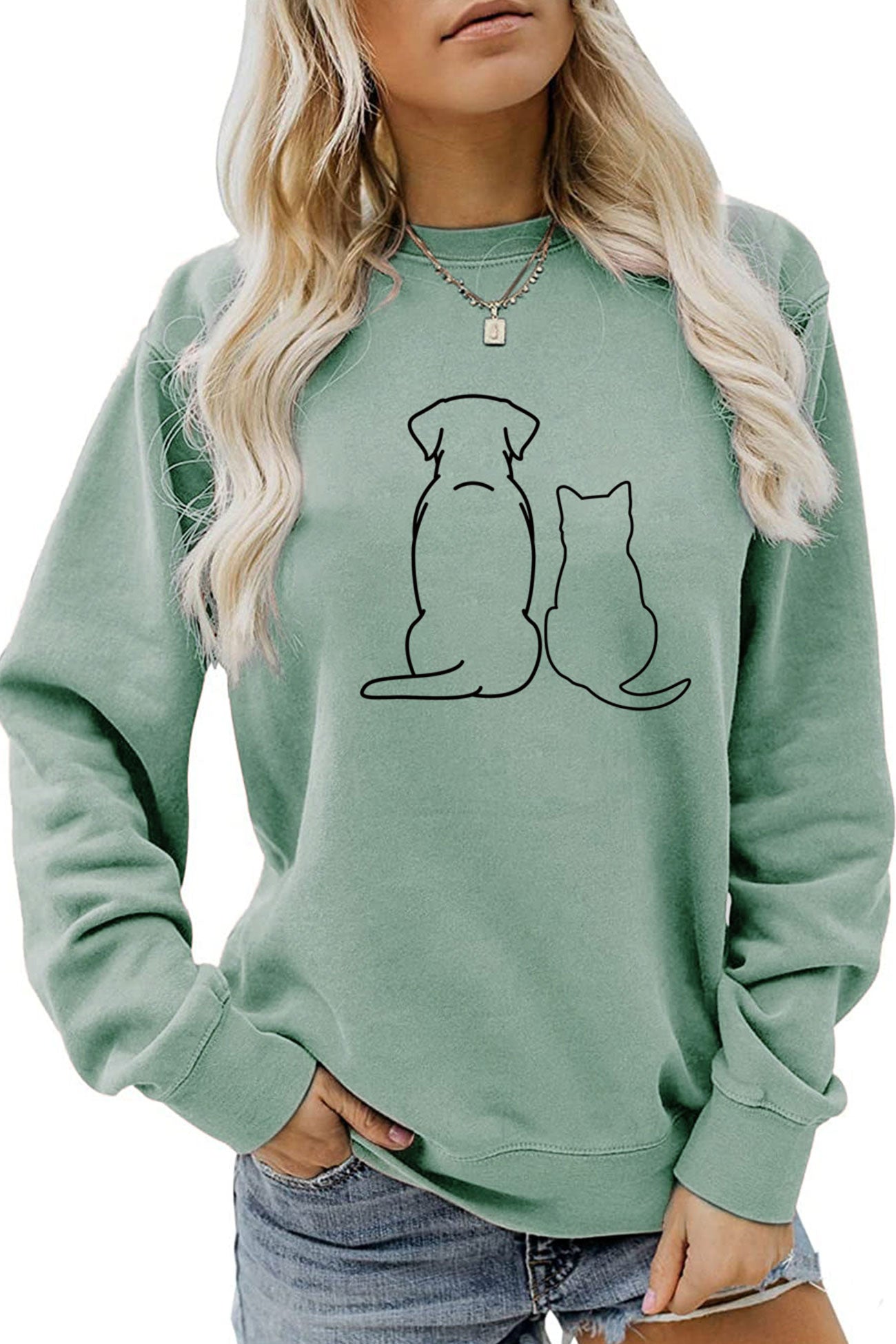 Lovely Dog & Kitty Graphic Sweatshirt
