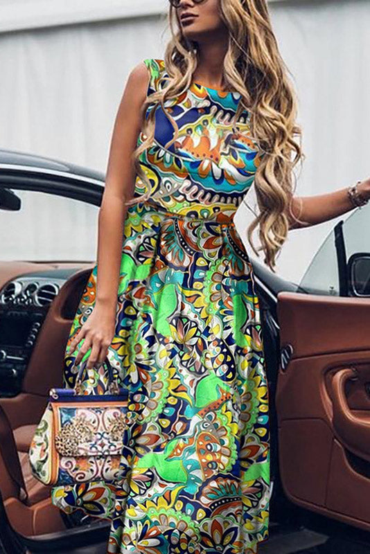 Mid A-Line Printed Sleeveless Dress