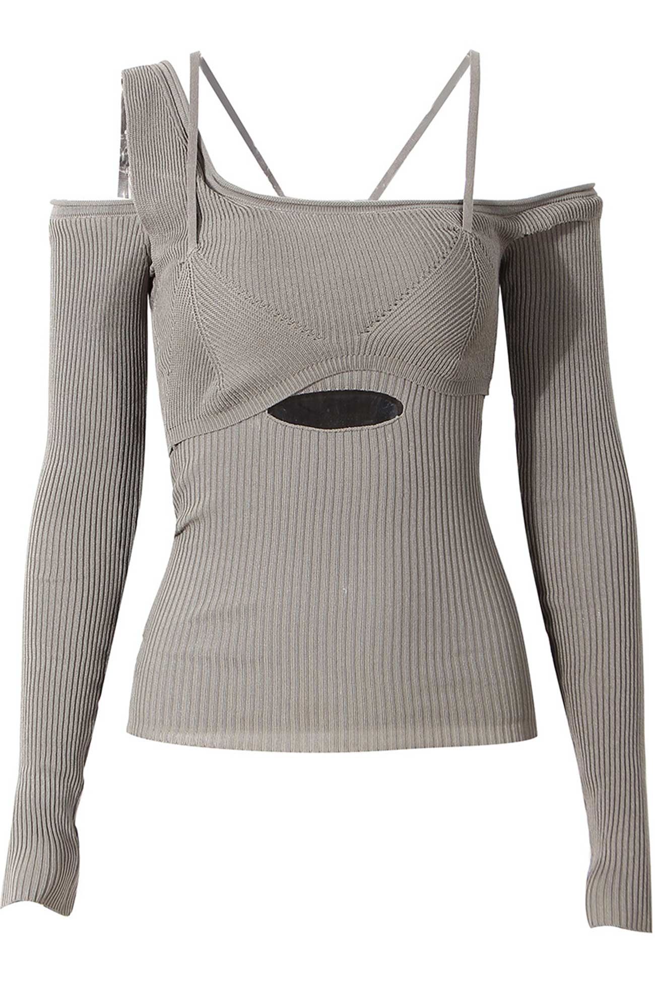 One Shoulder Irregular Cut-out Knitted Tops