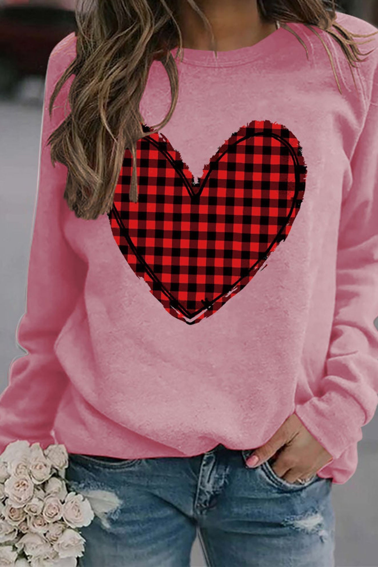 Plaid Heart Graphic Sweatshirt