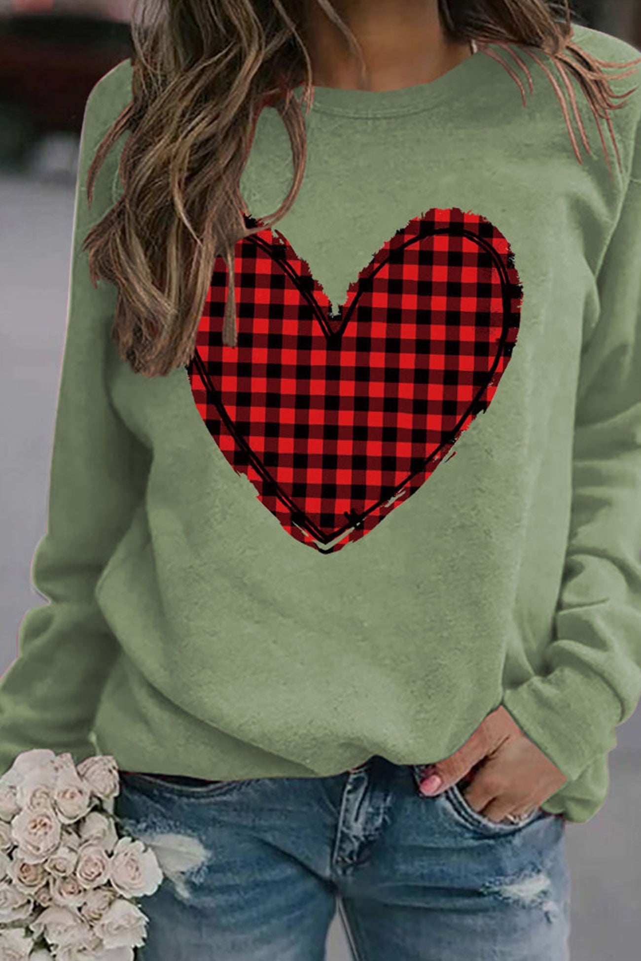 Plaid Heart Graphic Sweatshirt