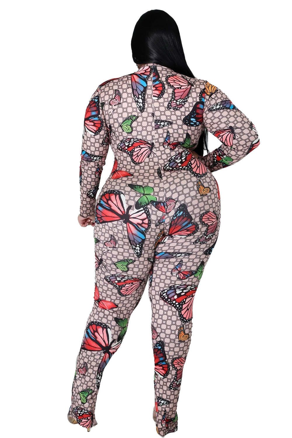 Plus Size Long Sleeve Print Jumpsuit