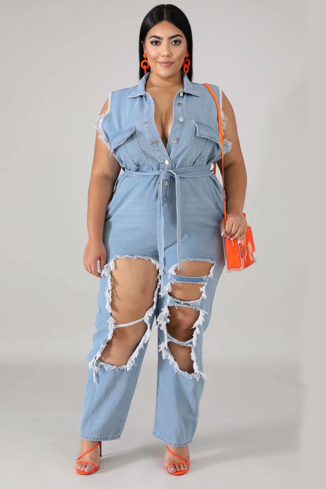 Plus Size Sexy Cut Out Jumpsuit Jeans