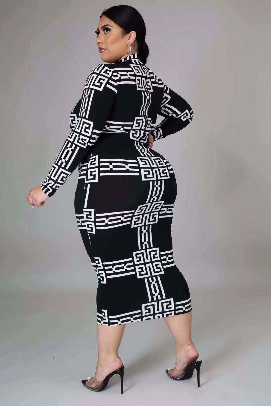 Plus Size Long Sleeve Bodycon Cocktail Dress