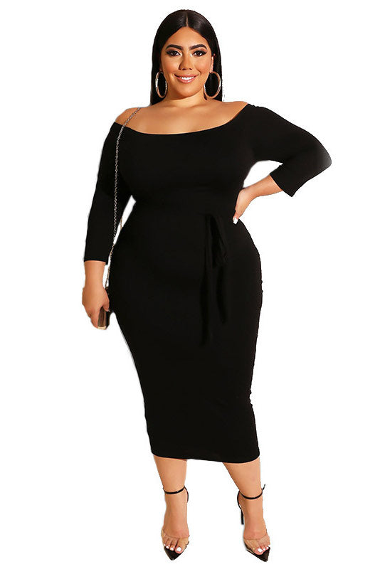 Plus Size Orange Bodycon Mid Length Dress