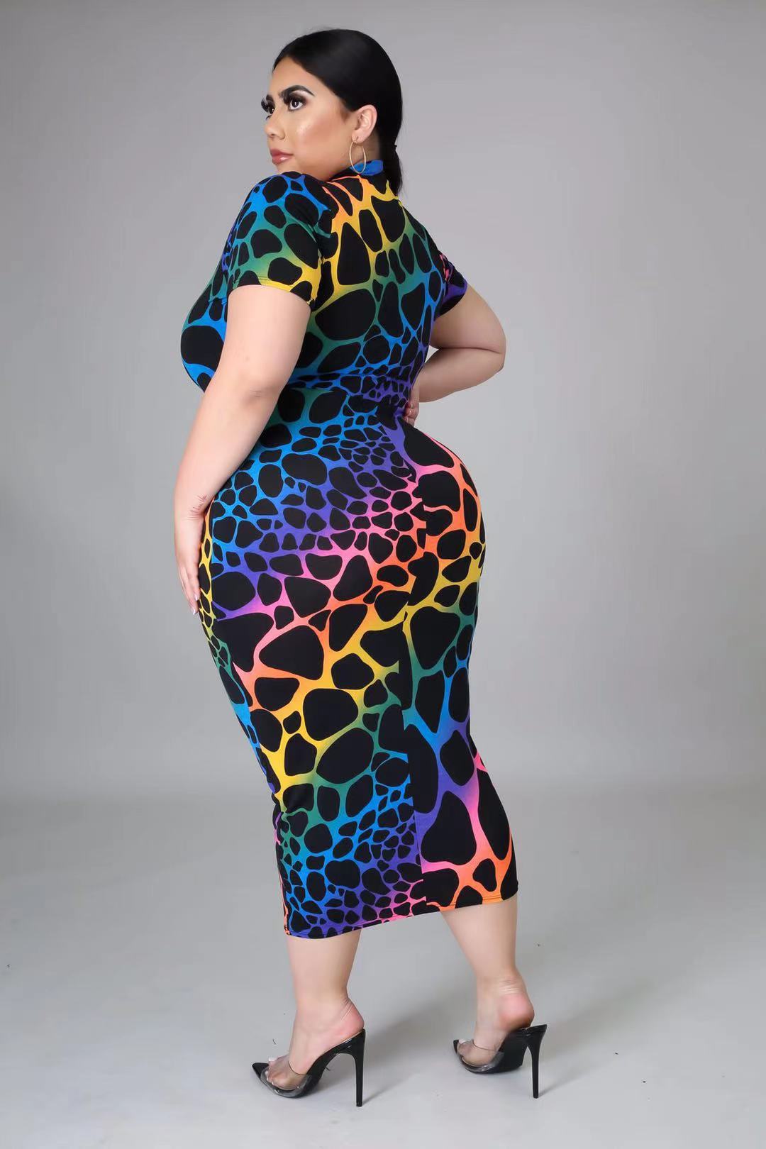 Plus Size Print Short Sleeve Evening Dress