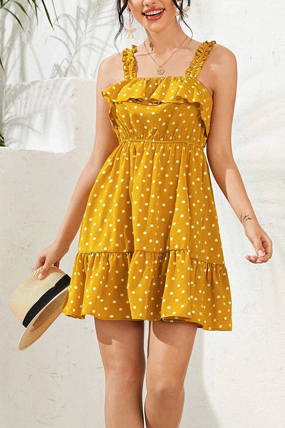 Polka Dot Empire Waist Ruffled Short Dress - Mislish