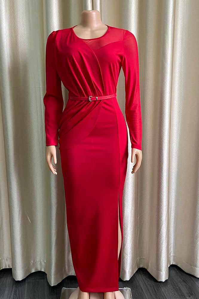 Royal Blue Long Sleeve High Slit Formal Evening Dresses