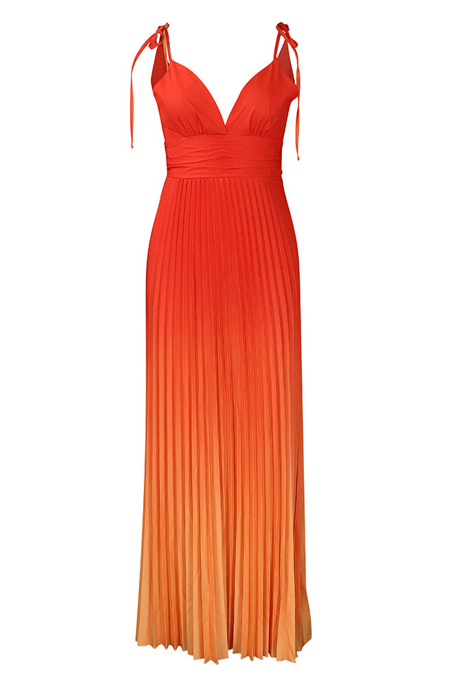 Sexy Backless Plunging Gradient Maxi Dress