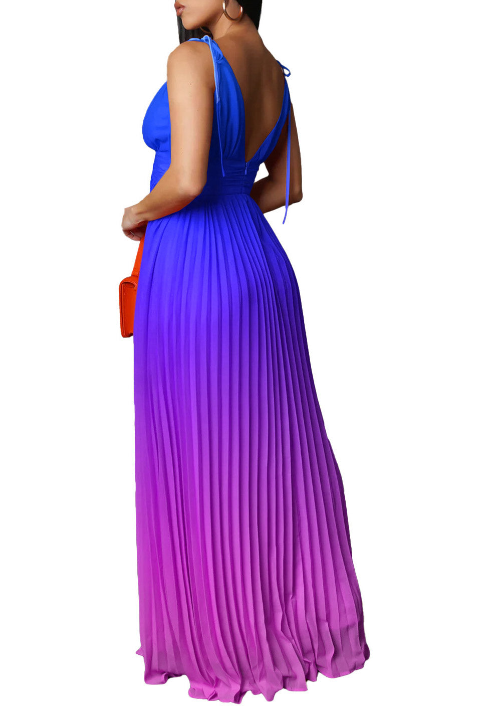 Sexy Backless Plunging Gradient Maxi Dress