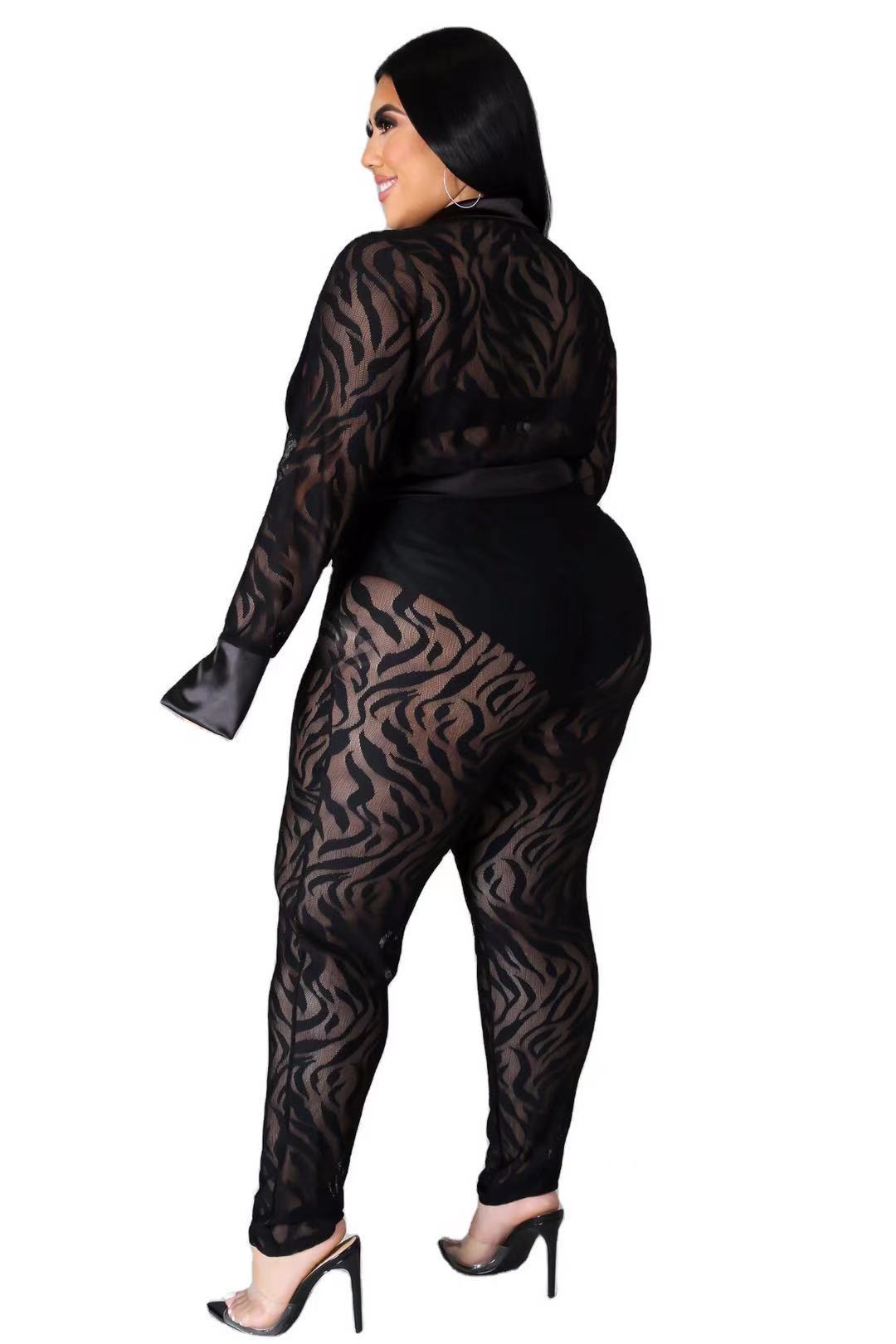 Sexy Black Plus Size Two Pieces Suit Jumpsuit